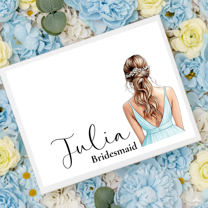 Sticker decal - Bridesmaid - blue ice dress - loose braid hair - for Magnetic topper box