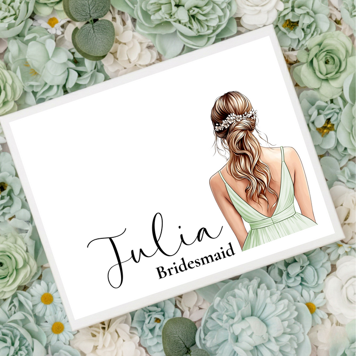 Sticker decal - Bridesmaid - sage green dress - loose braid hair - for Magnetic topper box
