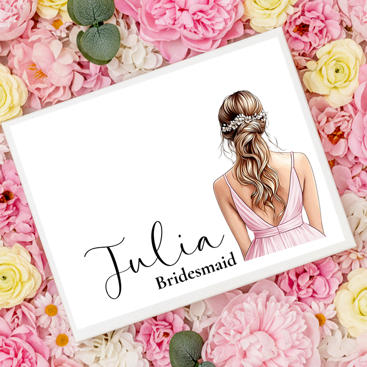 Sticker decal - Bridesmaid - light pink dress - loose braid hair - for Magnetic topper box