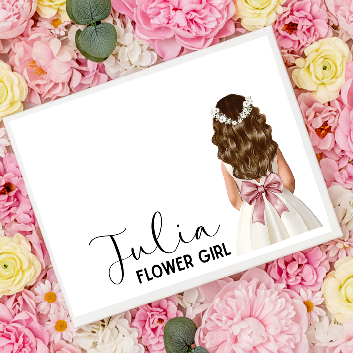 Sticker decal - Flower girl - dusty pink bow dress - loose hair - for Magnetic topper box