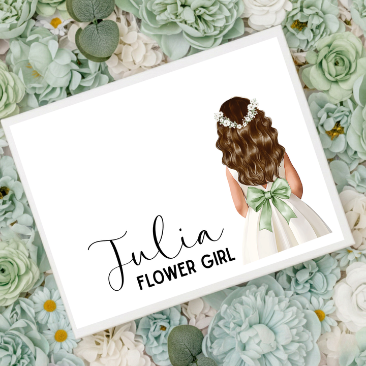 Sticker decal - Flower girl - green bow dress - loose hair - for Magnetic topper box