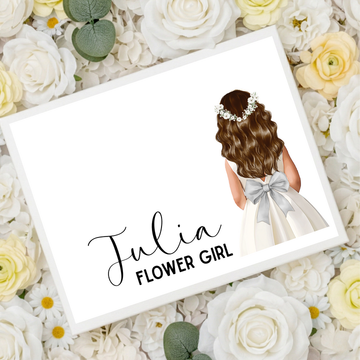 Sticker decal - Flower girl - grey bow dress - loose hair - for Magnetic topper box