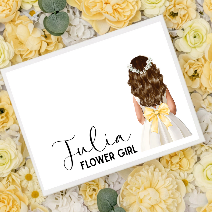 Sticker decal - Flower girl - yellow bow dress - loose hair - for Magnetic topper box