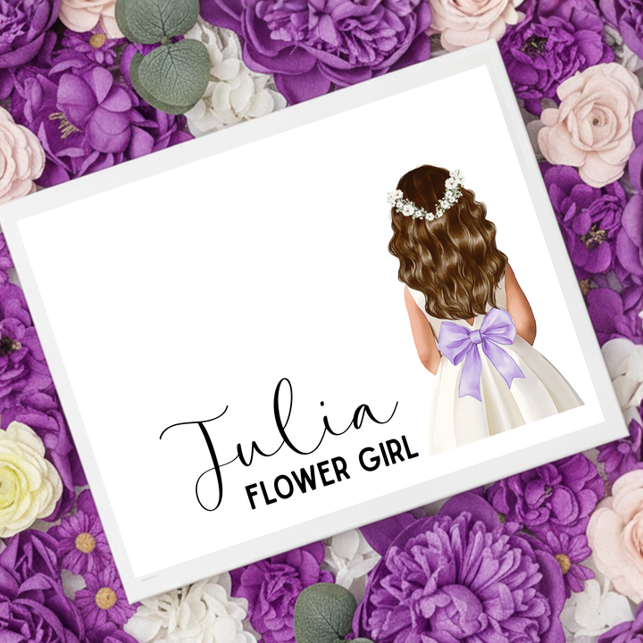 Sticker decal - Flower girl - purple bow dress - loose hair - for Magnetic topper box