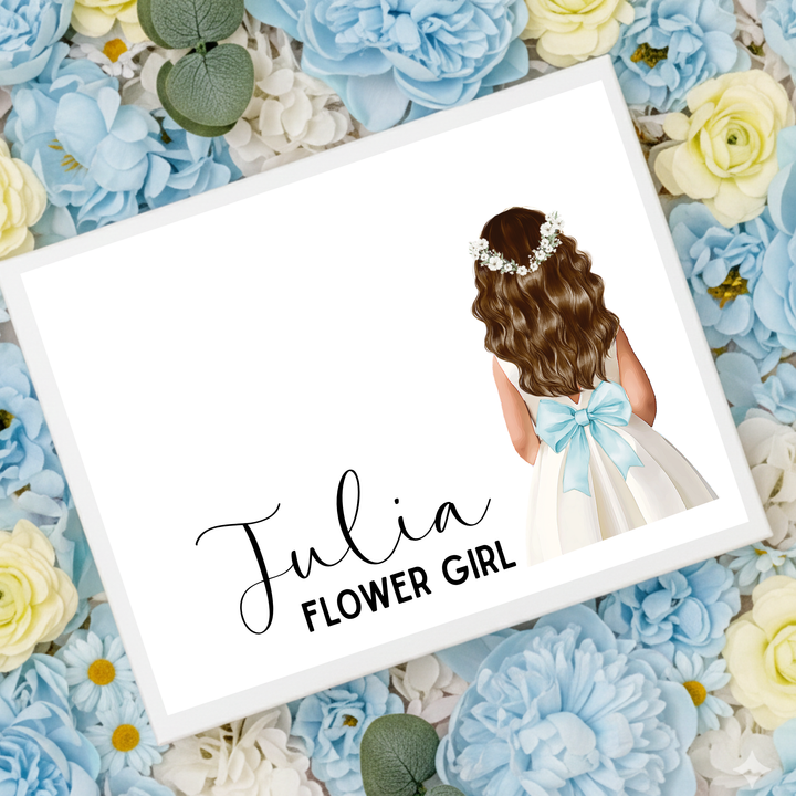 Sticker decal - Flower girl - blue ice bow dress - loose hair - for Magnetic topper box