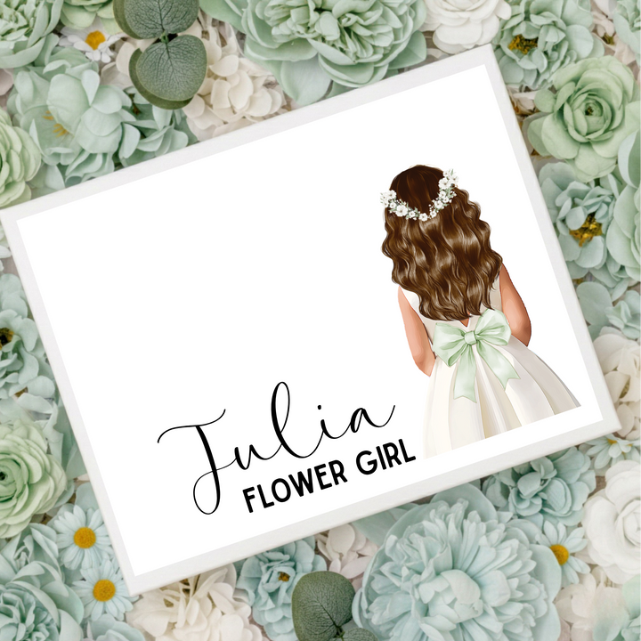 Sticker decal - Flower girl - sage green bow dress - loose hair - for Magnetic topper box