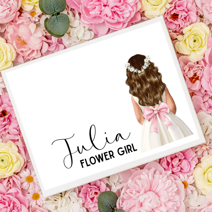 Sticker decal - Flower girl - light pink bow dress - loose hair - for Magnetic topper box