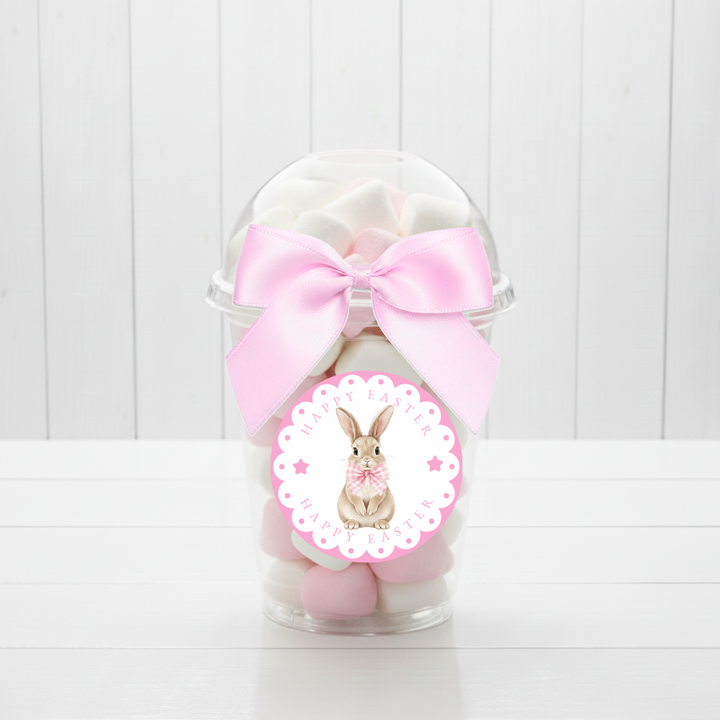 Label Sticker Circle - pack of 5 - pink bunny rabbit happy easter - Crafty Mood