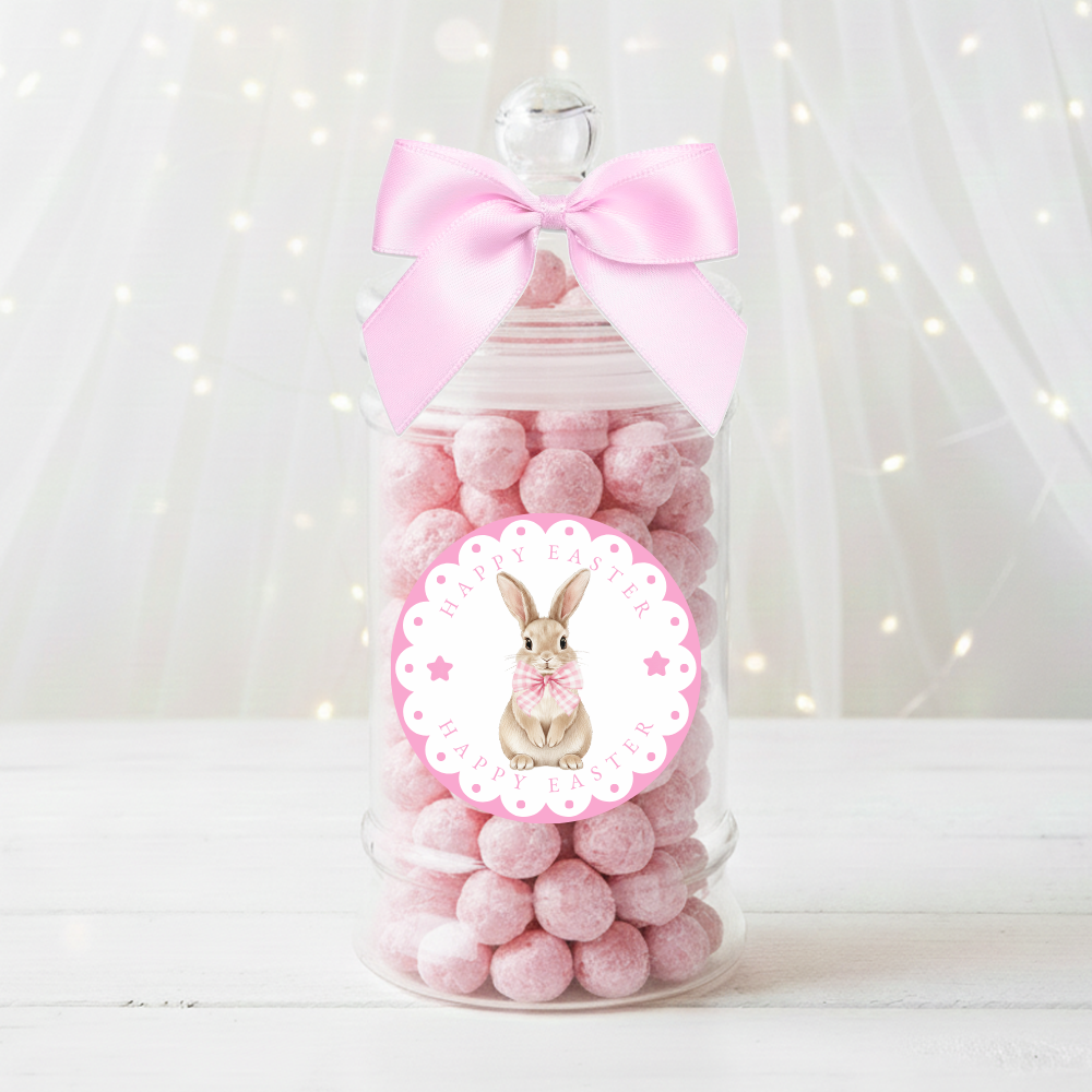 Label Sticker Circle - pack of 5 - pink bunny rabbit happy easter - Crafty Mood