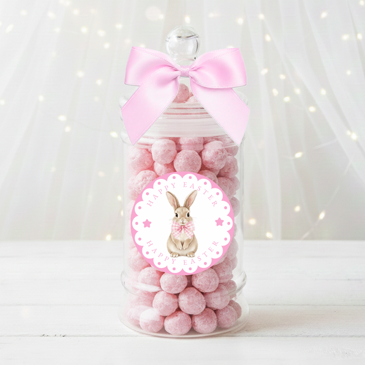 Label Sticker Circle - pack of 5 - pink bunny rabbit happy easter - Crafty Mood