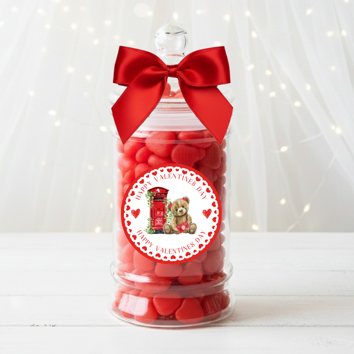 Label Sticker Circle - pack of 5 - bear red telephone booth valentine