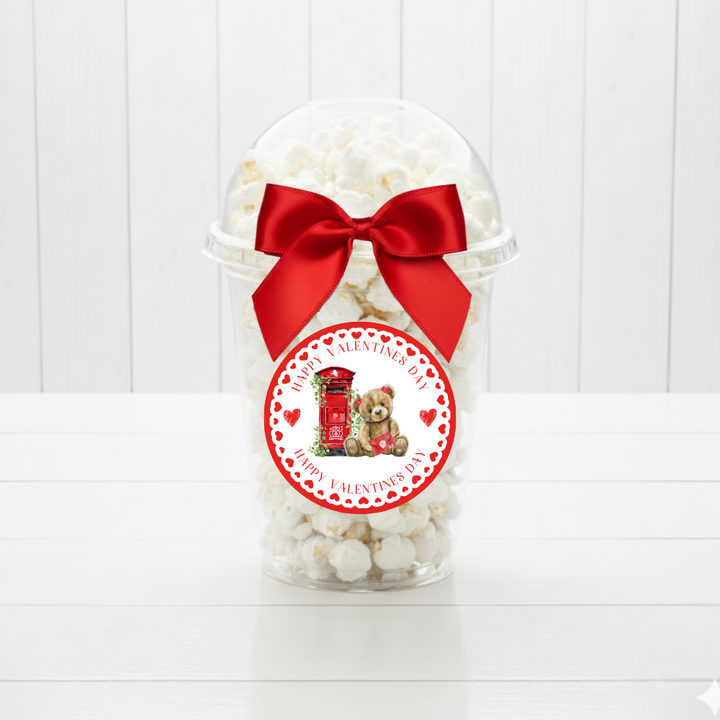 Label Sticker Circle - pack of 5 - bear red telephone booth valentine