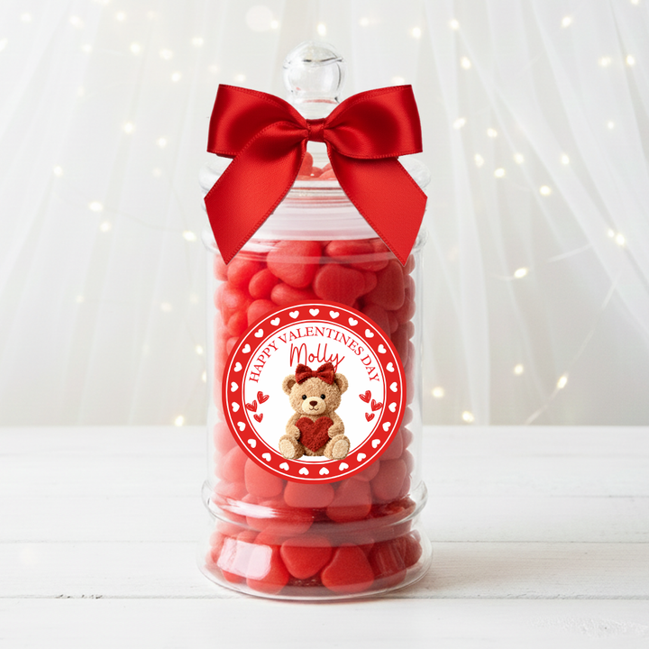 Label Sticker Circle - pack of 5 - bear red heart bow valentine