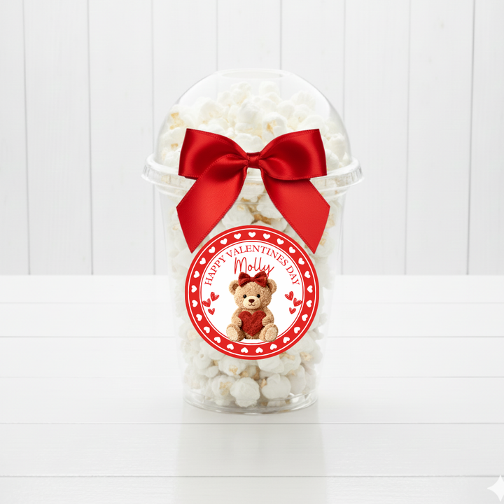 Label Sticker Circle - pack of 5 - bear red heart bow valentine