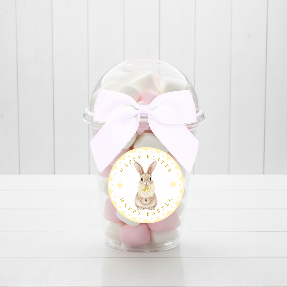 Label Sticker Circle - pack of 5 - yellow bunny rabbit happy easter