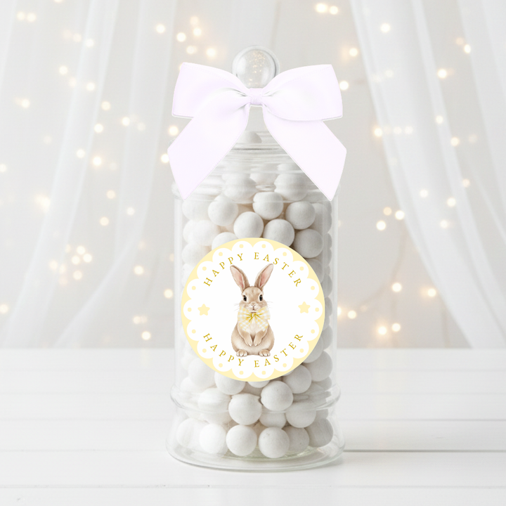 Label Sticker Circle - pack of 5 - yellow bunny rabbit happy easter