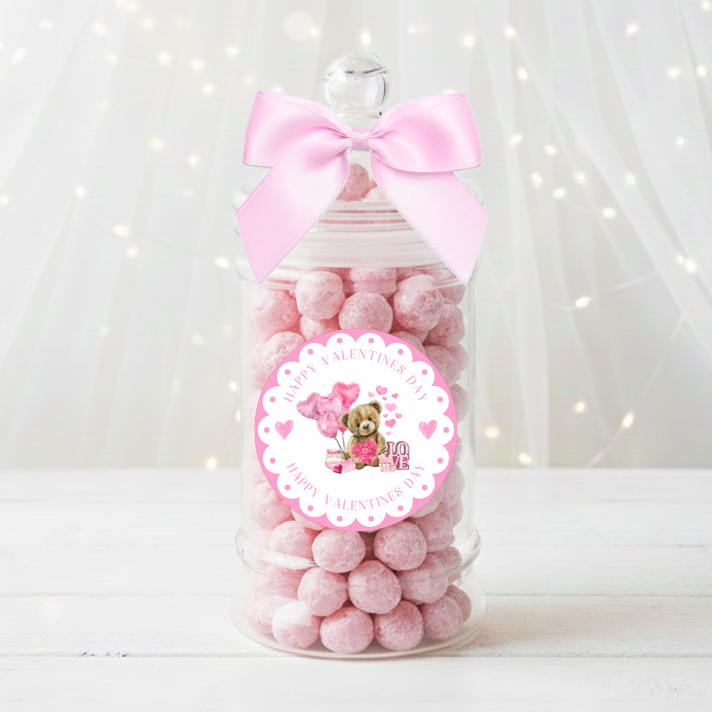Label Sticker Circle - pack of 5 - balloon bear pink valentine