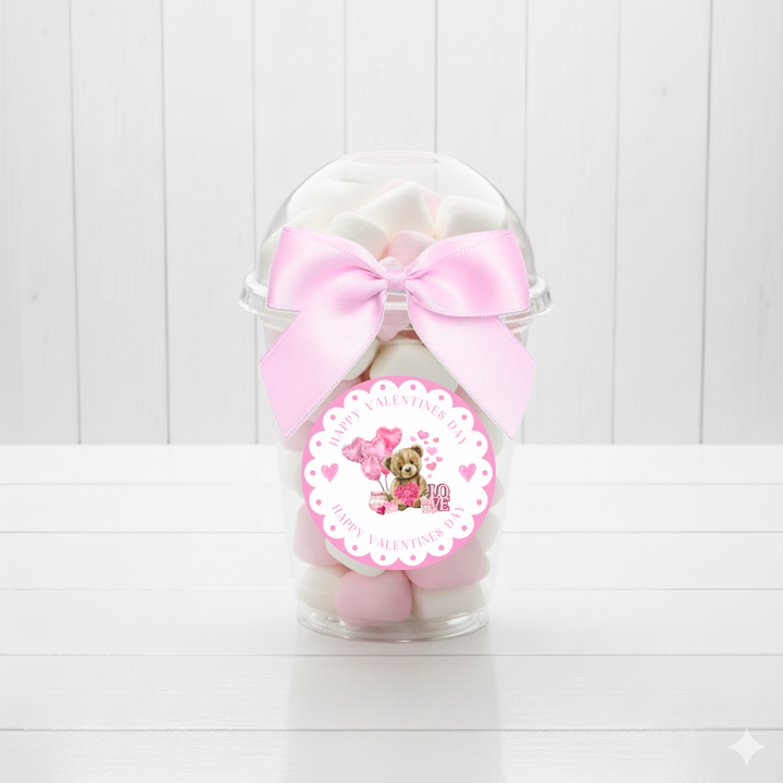 Label Sticker Circle - pack of 5 - balloon bear pink valentine