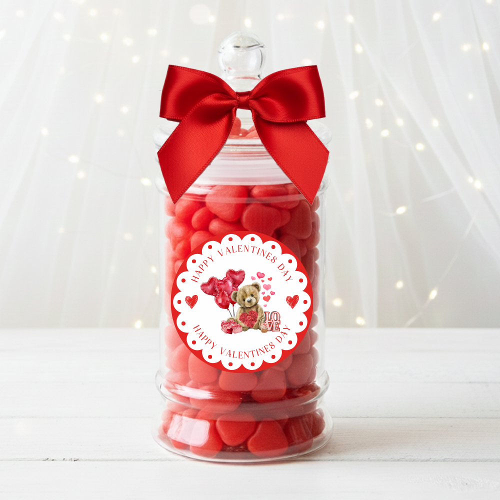 Label Sticker Circle - pack of 5 - balloon bear red valentine