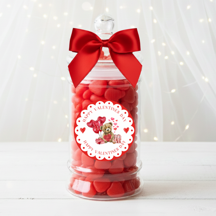 Label Sticker Circle - pack of 5 - balloon bear red valentine