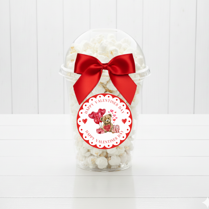 Label Sticker Circle - pack of 5 - balloon bear red valentine