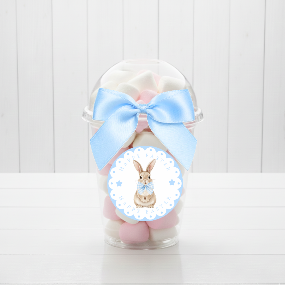 Label Sticker Circle - pack of 5 - blue bunny rabbit happy easter