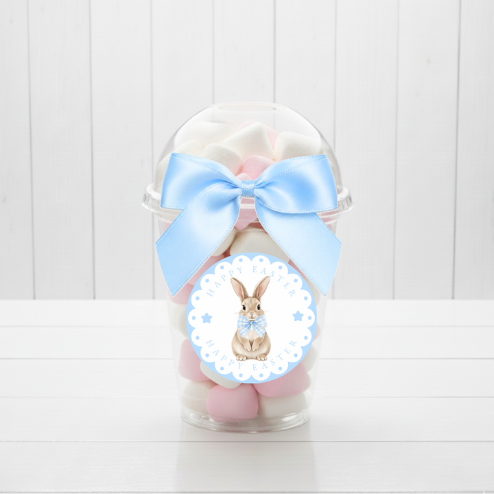 Label Sticker Circle - pack of 5 - blue bunny rabbit happy easter