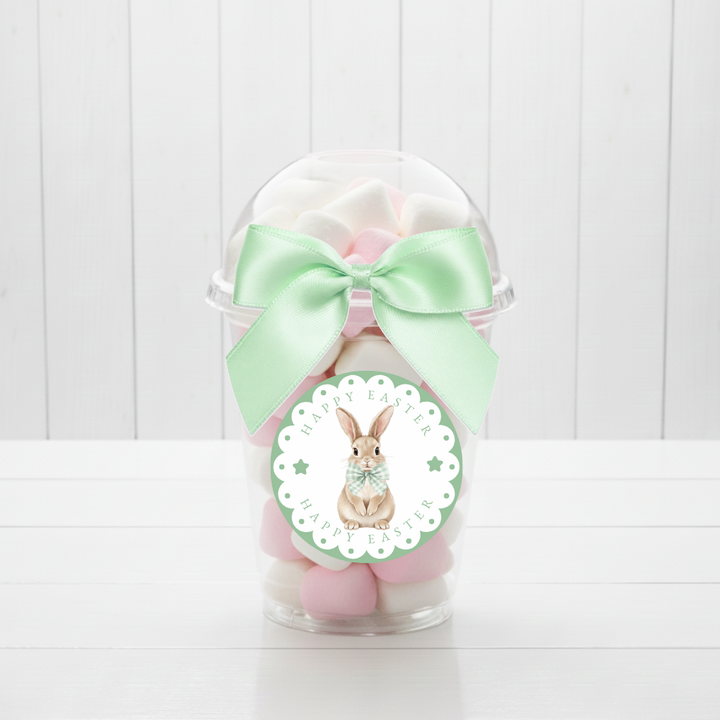 Label Sticker Circle - pack of 5 - green bunny rabbit happy easter