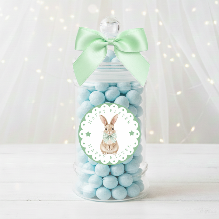 Label Sticker Circle - pack of 5 - green bunny rabbit happy easter