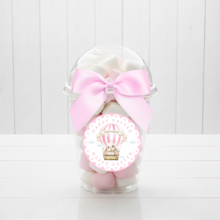 Label Sticker Circle - pack of 5 - pink bunny rabbit hot air balloon easter