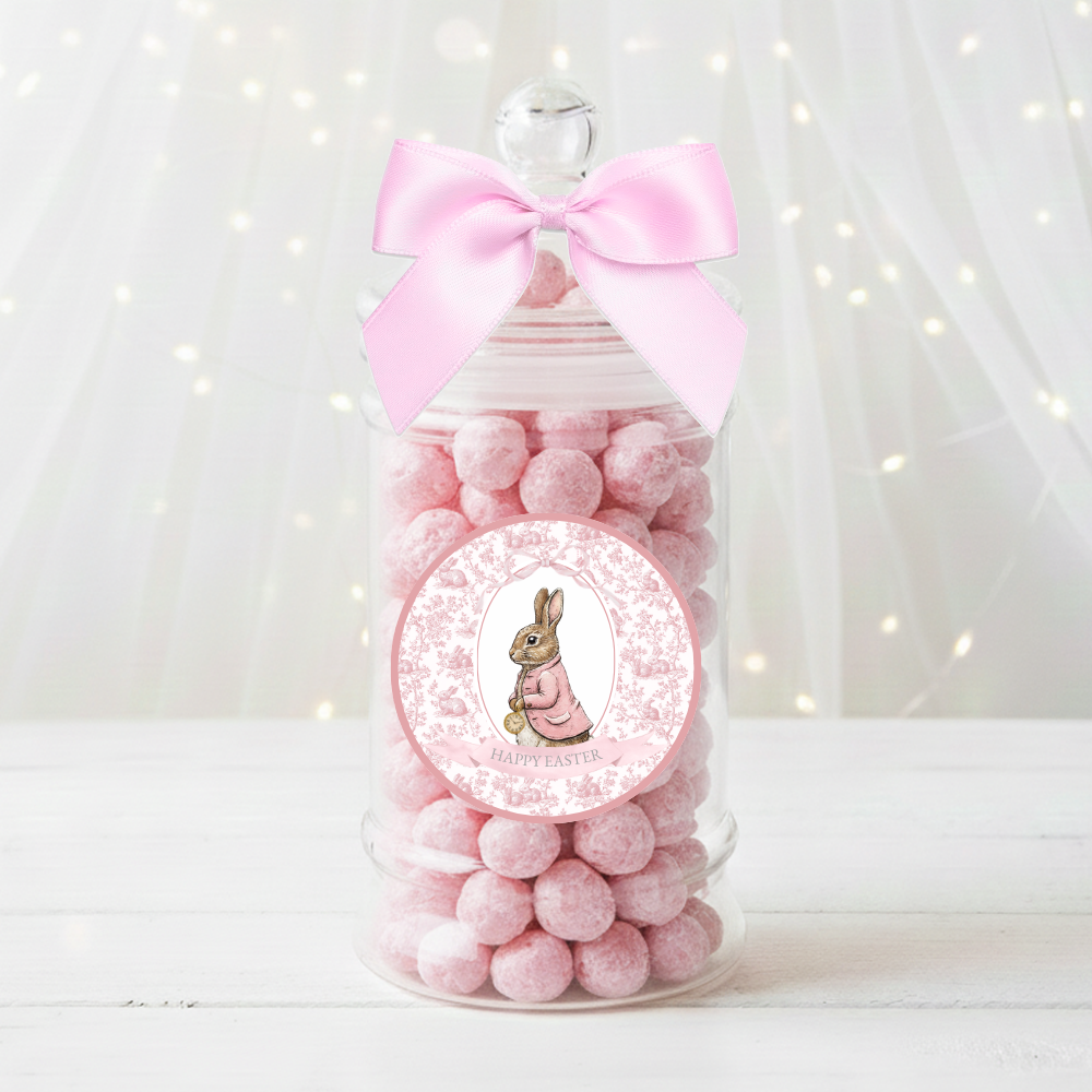 Label Sticker Circle - pack of 5 - pink rabbit bunny ornament easter - Crafty Mood