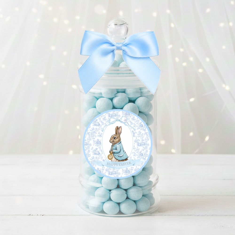 Label Sticker Circle - pack of 5 - blue rabbit bunny ornament easter - Crafty Mood