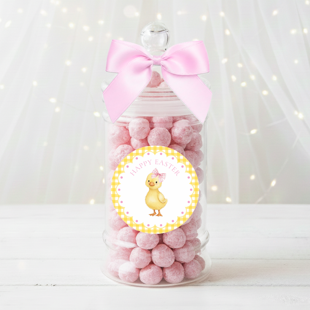 Label Sticker Circle - pack of 5 - yellow chick pink gingham easter
