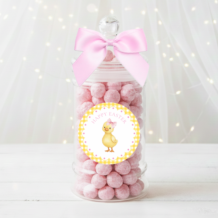 Label Sticker Circle - pack of 5 - yellow chick pink gingham easter