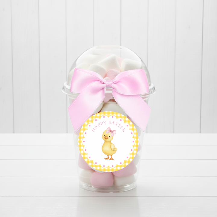 Label Sticker Circle - pack of 5 - yellow chick pink gingham easter