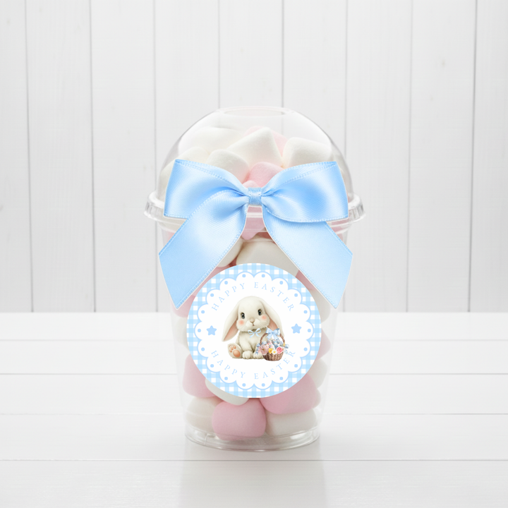 Label Sticker Circle - pack of 5 - bunny blue gingham easter