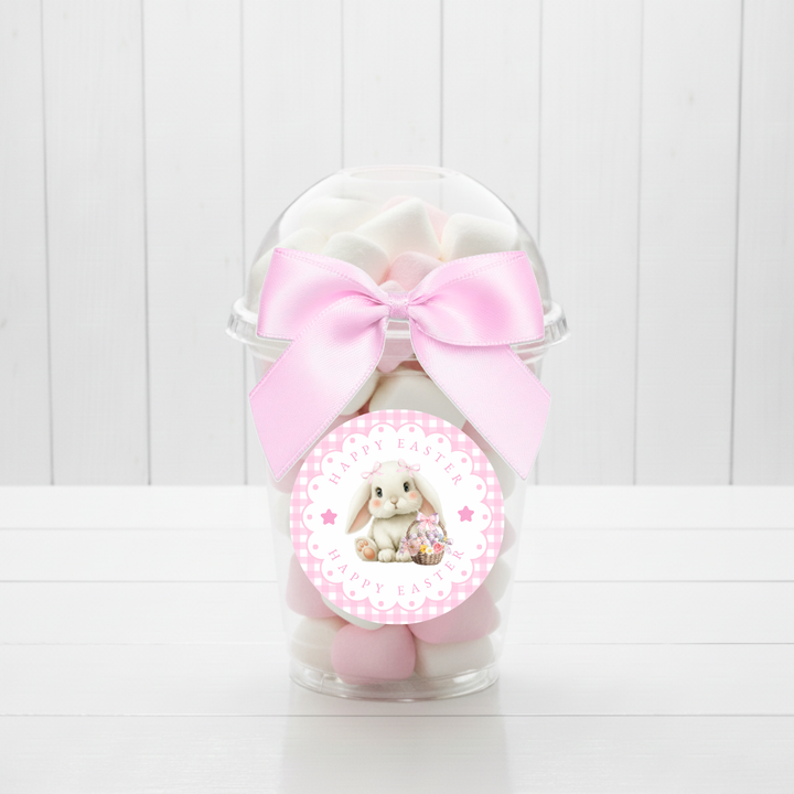 Label Sticker Circle - pack of 5 - bunny pink gingham easter