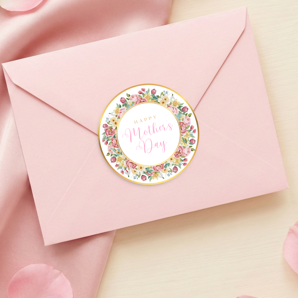 Label Sticker Circle - pack of 5 - Happy mothers day spring flower - Crafty Mood
