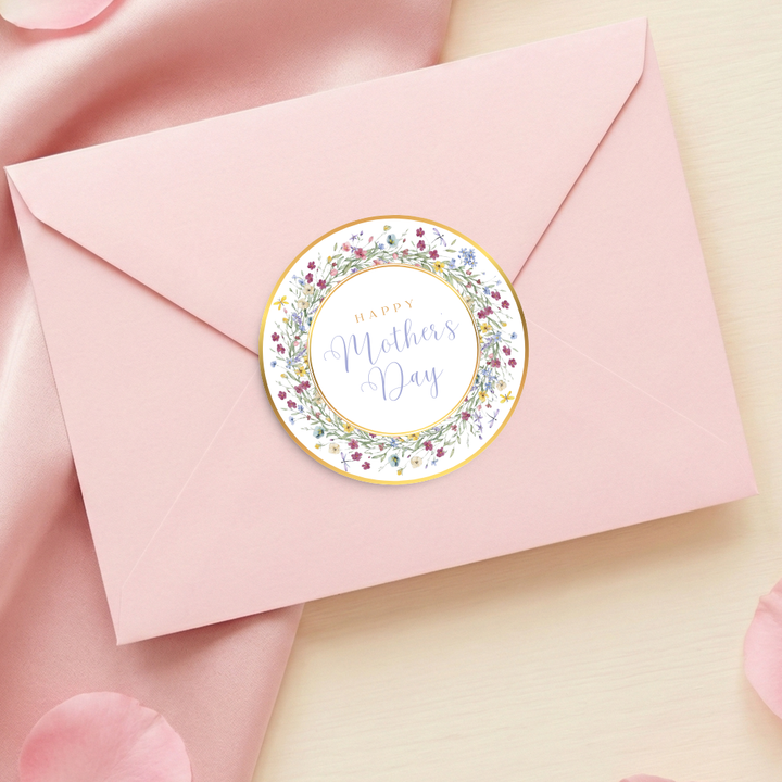 Label Sticker Circle - pack of 5 - Happy mothers day soft blooming botanical flower - Crafty Mood