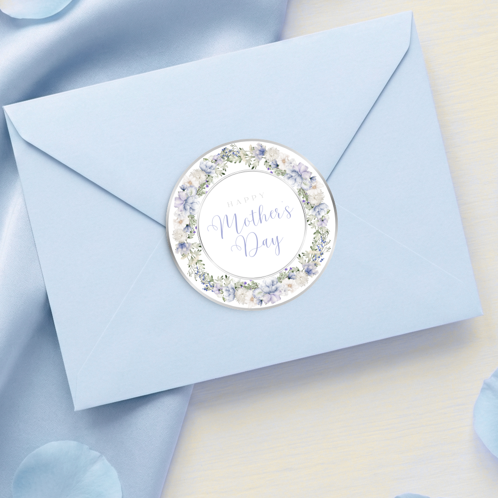 Label Sticker Circle - pack of 5 - Happy mothers day bloom baby blue flower - Crafty Mood