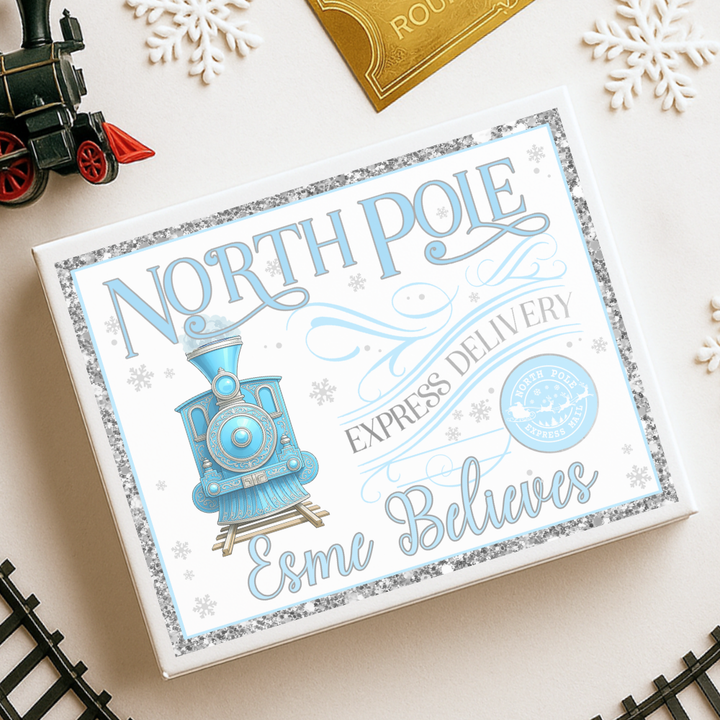 Sticker decal - Silver blue winter princess polar express train for Magnetic topper box