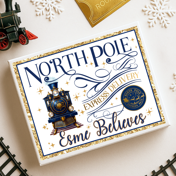 Sticker decal - Navy winter  polar express train for Magnetic topper box