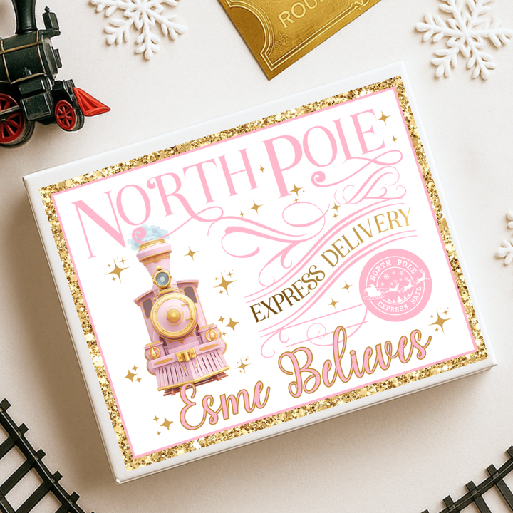 Sticker decal - Pink winter princess polar express train for Magnetic topper box