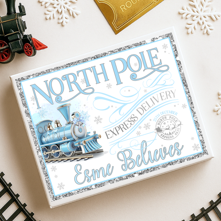 Sticker decal - Blue winter polar express train for Magnetic topper box