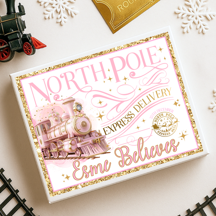 Sticker decal -Pink winter polar express train for Magnetic topper box