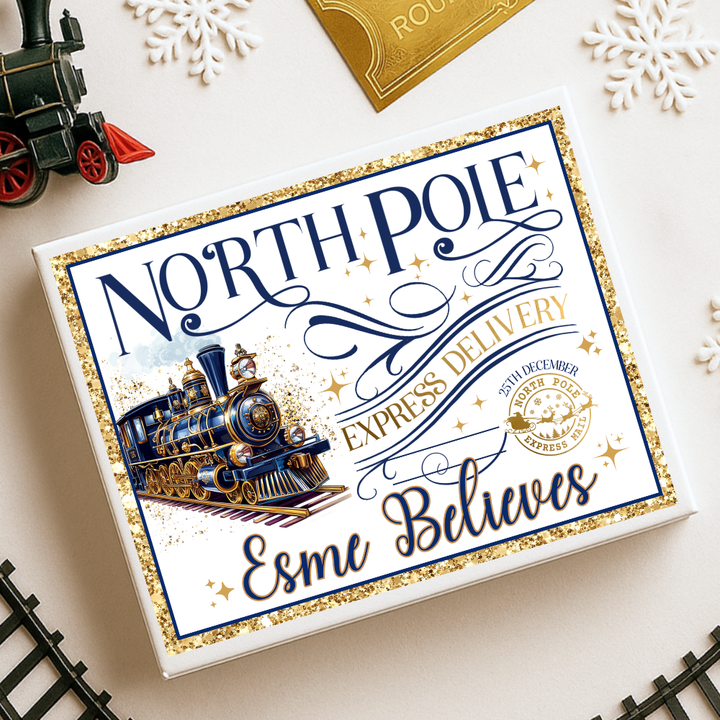 Sticker decal - Navy winter polar express train for Magnetic topper box