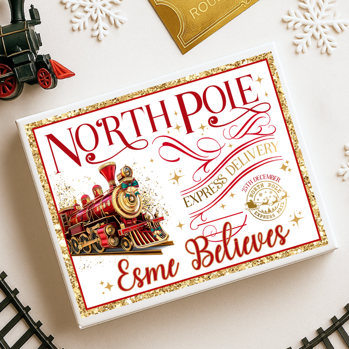 Sticker decal - Red winter polar express train for Magnetic topper box
