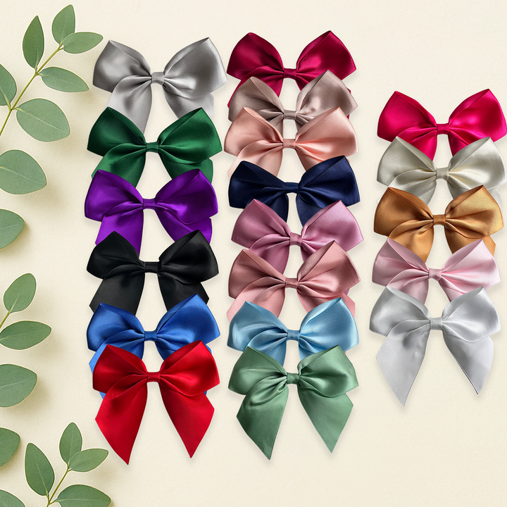 Large satin bow 10 cm Bow Width - 6 pcs pack - adhesive back