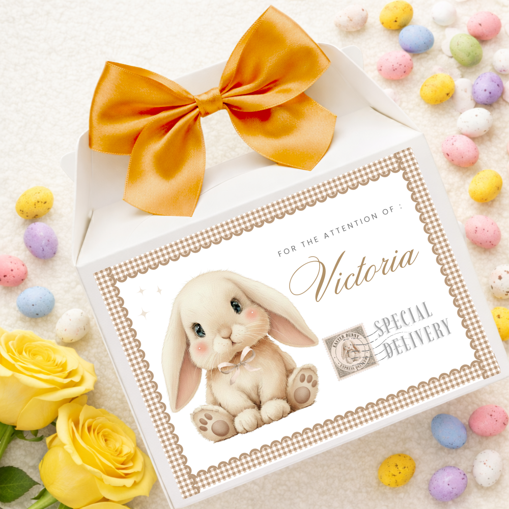 Label Sticker Party treat box - Light brown bunny rabbit easter delivery - Crafty Mood