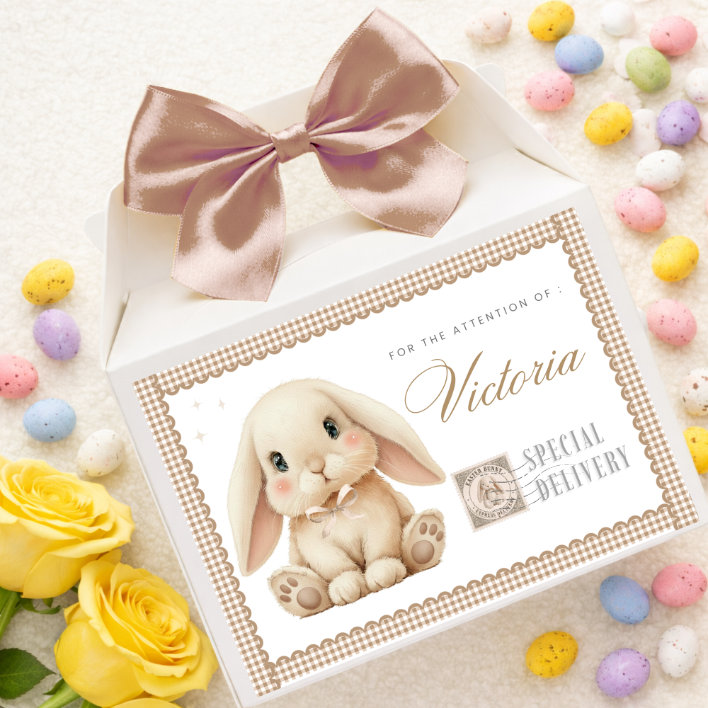 Label Sticker Party treat box - Light brown bunny rabbit easter delivery - Crafty Mood